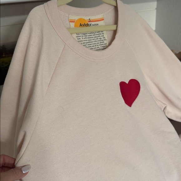Aviator Nation Cream Sweater with Red Heart - Picture 2 of 5